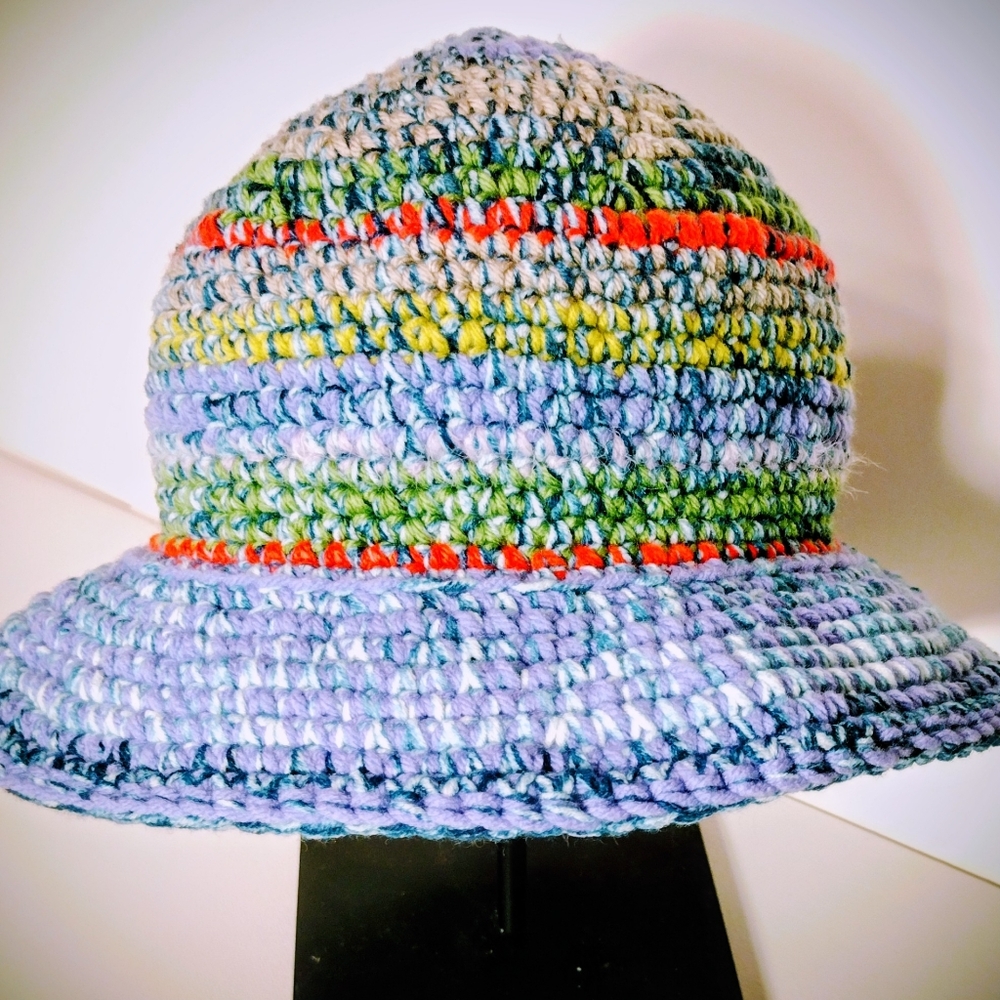 Multicolor Crocheted Non-wool Bucket Hat NEW Handmade